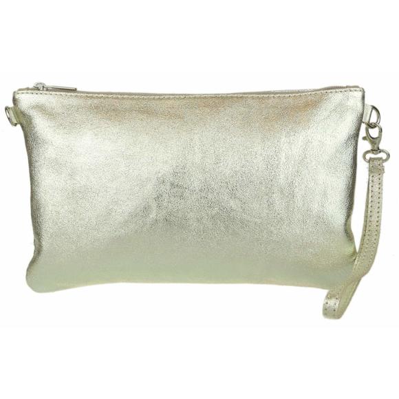 Genuine Italian Metallic Leather Clutch Bag Lht Gold :D - Picture 1 of 7